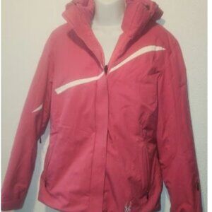 Spyder Hooded and zippered lined jacket, Pink and white in size Large/14